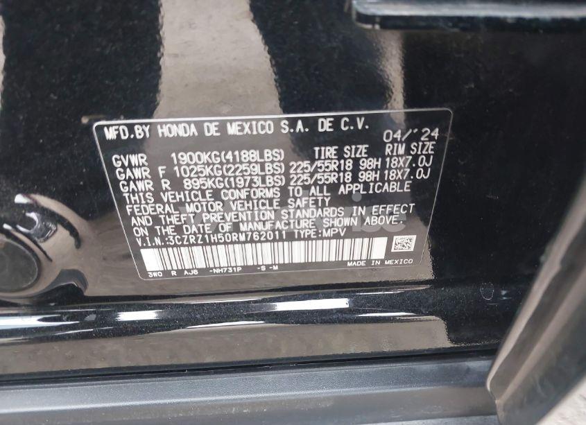 Photo 9 of 2024 Honda Hr-v 2WD SPORT/2WD SPORT W/O BSI (VIN 3CZRZ1H50RM762011)