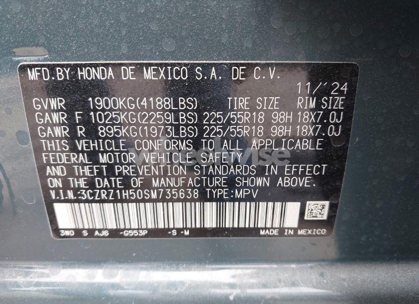 Photo 9 of 2025 Honda Hr-v 2WD SPORT (VIN 3CZRZ1H50SM735638)