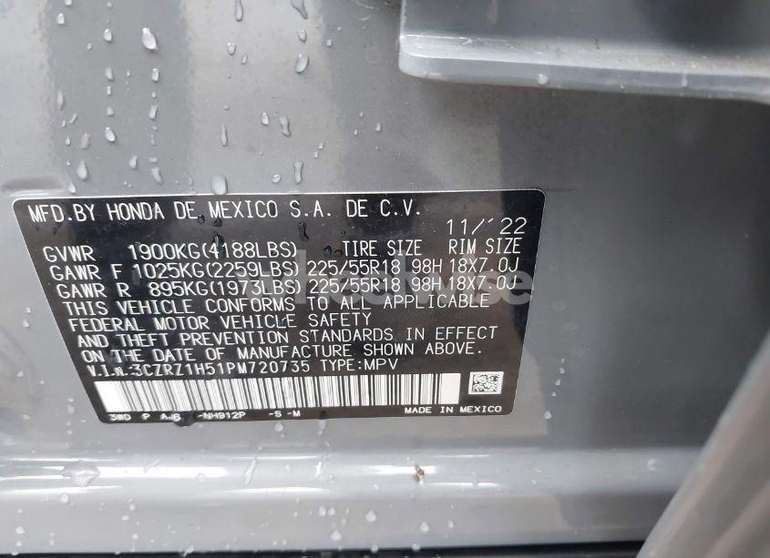 Photo 9 of 2023 Honda Hr-v 2WD SPORT (VIN 3CZRZ1H51PM720735)