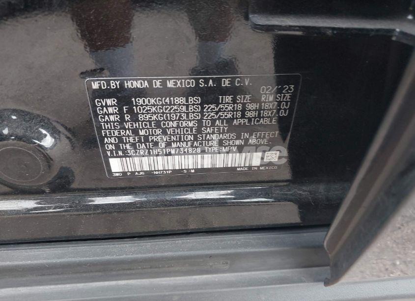 Photo 9 of 2023 Honda Hr-v 2WD SPORT (VIN 3CZRZ1H51PM734828)