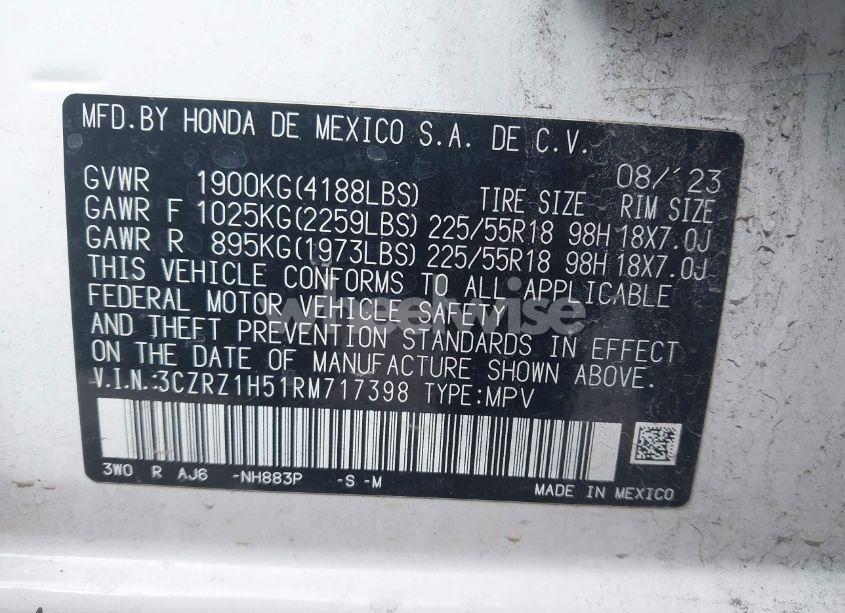 Photo 9 of 2024 Honda Hr-v 2WD SPORT/2WD SPORT W/O BSI (VIN 3CZRZ1H51RM717398)