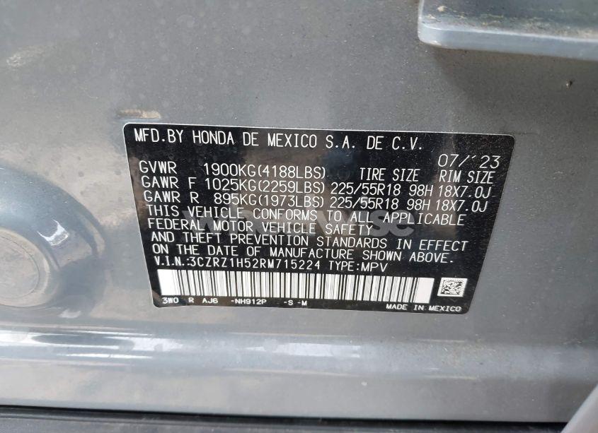 Photo 9 of 2024 Honda Hr-v 2WD SPORT/2WD SPORT W/O BSI (VIN 3CZRZ1H52RM715224)