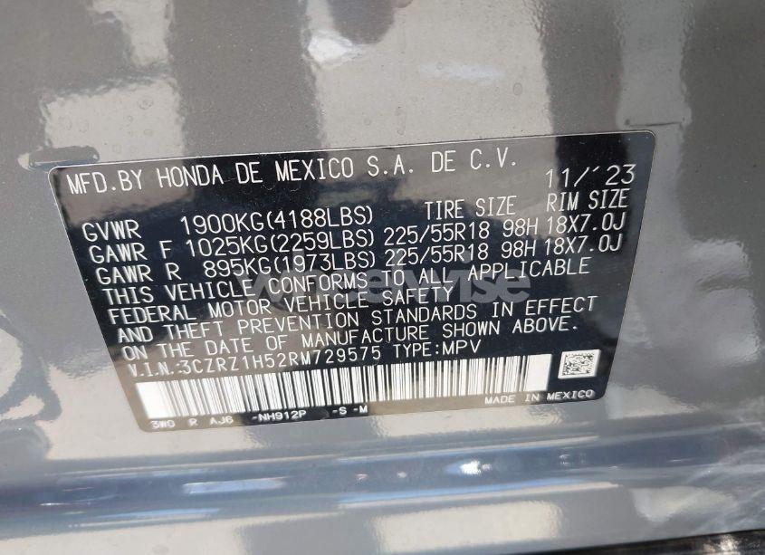 Photo 9 of 2024 Honda Hr-v 2WD SPORT/2WD SPORT W/O BSI (VIN 3CZRZ1H52RM729575)