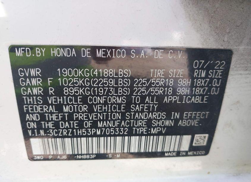 Photo 9 of 2023 Honda Hr-v 2WD SPORT (VIN 3CZRZ1H53PM705332)