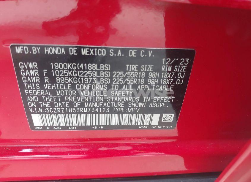 Photo 9 of 2024 Honda Hr-v 2WD SPORT/2WD SPORT W/O BSI (VIN 3CZRZ1H53RM734123)