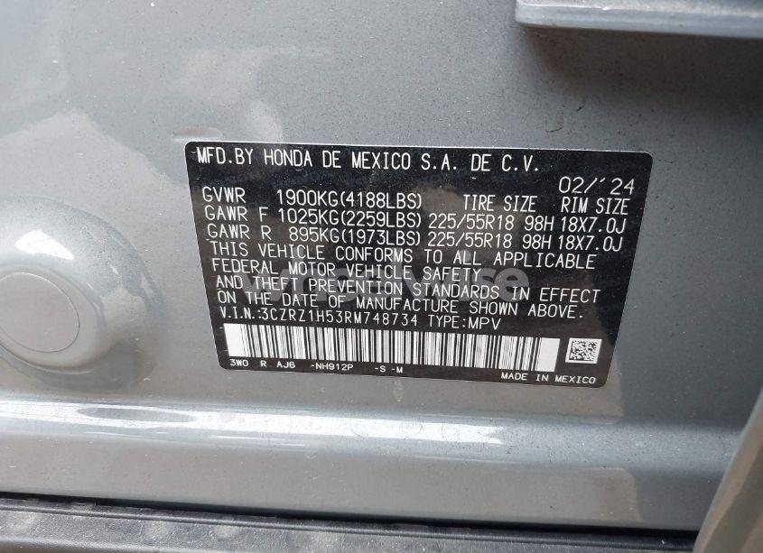 Photo 9 of 2024 Honda Hr-v 2WD SPORT/2WD SPORT W/O BSI (VIN 3CZRZ1H53RM748734)