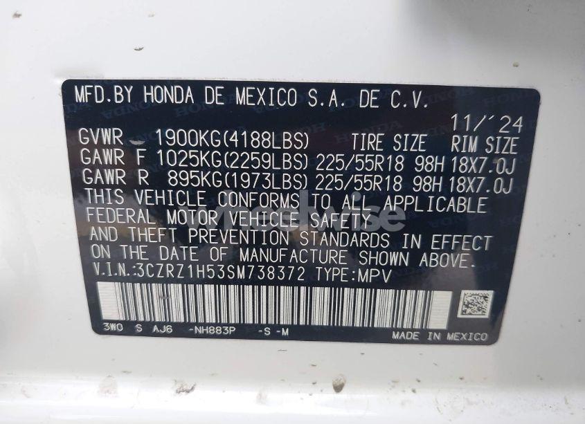 Photo 9 of 2025 Honda Hr-v 2WD SPORT (VIN 3CZRZ1H53SM738372)