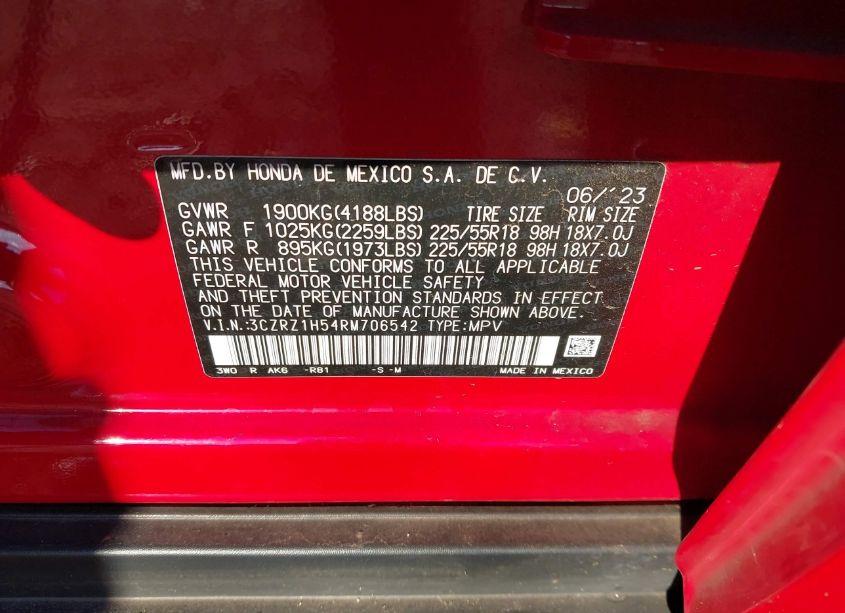 Photo 9 of 2024 Honda Hr-v 2WD SPORT/2WD SPORT W/O BSI (VIN 3CZRZ1H54RM706542)