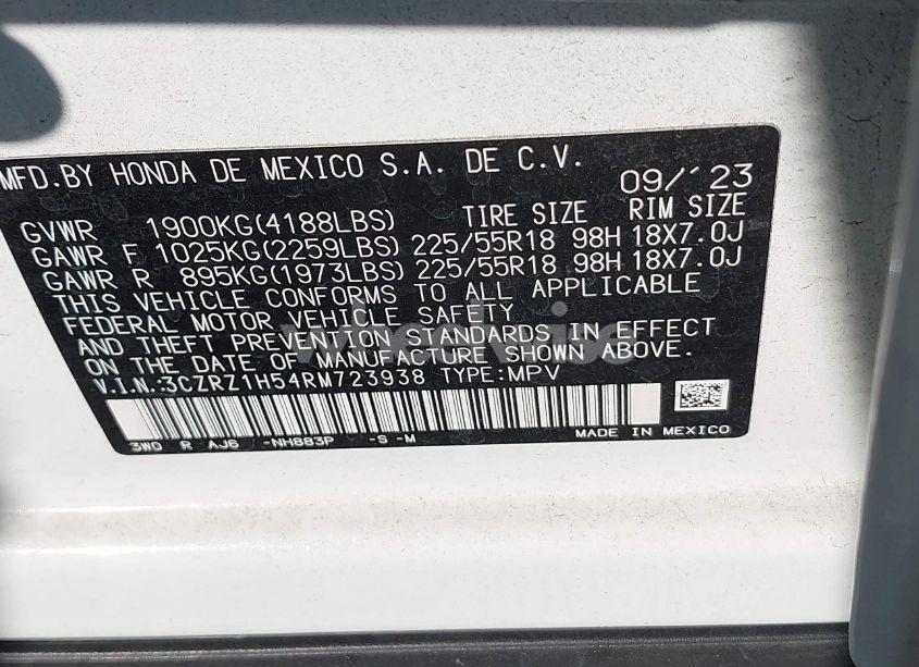 Photo 9 of 2024 Honda Hr-v 2WD SPORT/2WD SPORT W/O BSI (VIN 3CZRZ1H54RM723938)