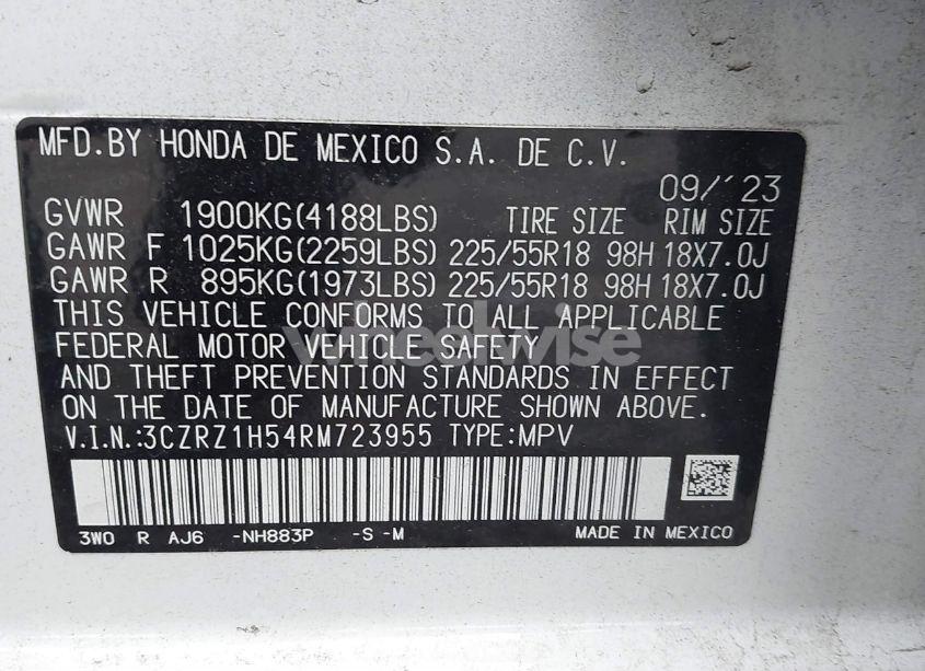 Photo 9 of 2024 Honda Hr-v 2WD SPORT/2WD SPORT W/O BSI (VIN 3CZRZ1H54RM723955)