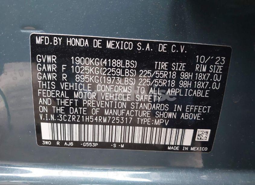 Photo 9 of 2024 Honda Hr-v 2WD SPORT/2WD SPORT W/O BSI (VIN 3CZRZ1H54RM725317)