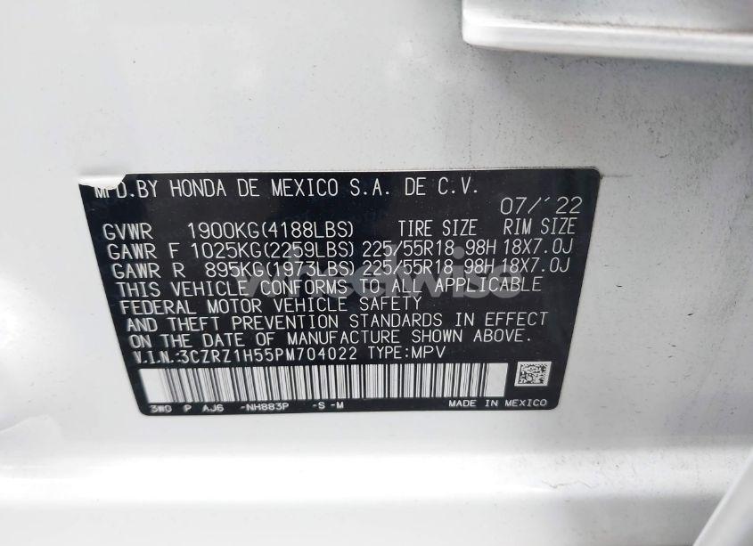Photo 9 of 2023 Honda Hr-v 2WD SPORT (VIN 3CZRZ1H55PM704022)