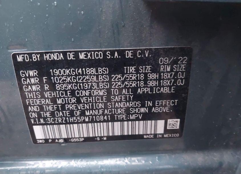 Photo 9 of 2023 Honda Hr-v 2WD SPORT (VIN 3CZRZ1H55PM710841)