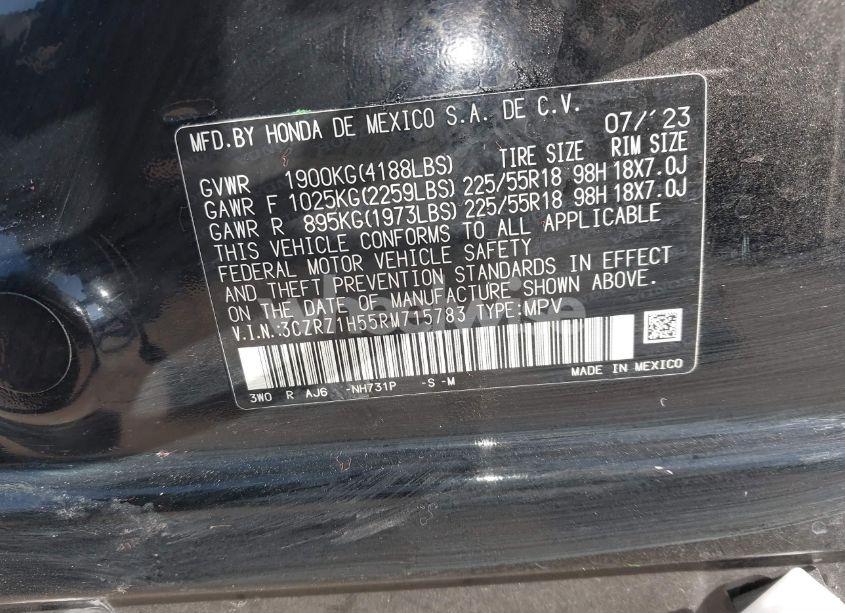 Photo 9 of 2024 Honda Hr-v 2WD SPORT/2WD SPORT W/O BSI (VIN 3CZRZ1H55RM715783)