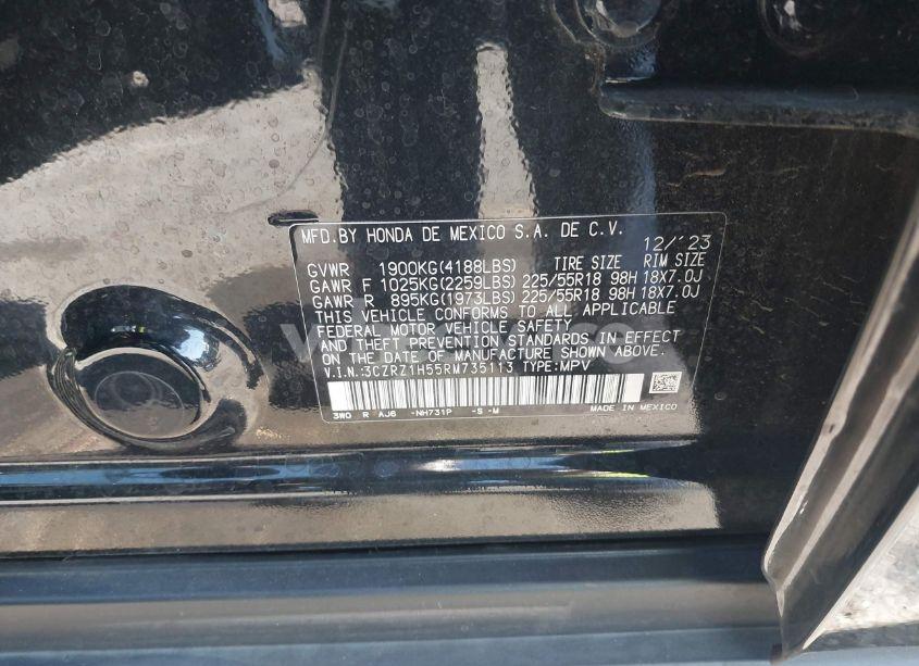 Photo 9 of 2024 Honda Hr-v 2WD SPORT/2WD SPORT W/O BSI (VIN 3CZRZ1H55RM735113)