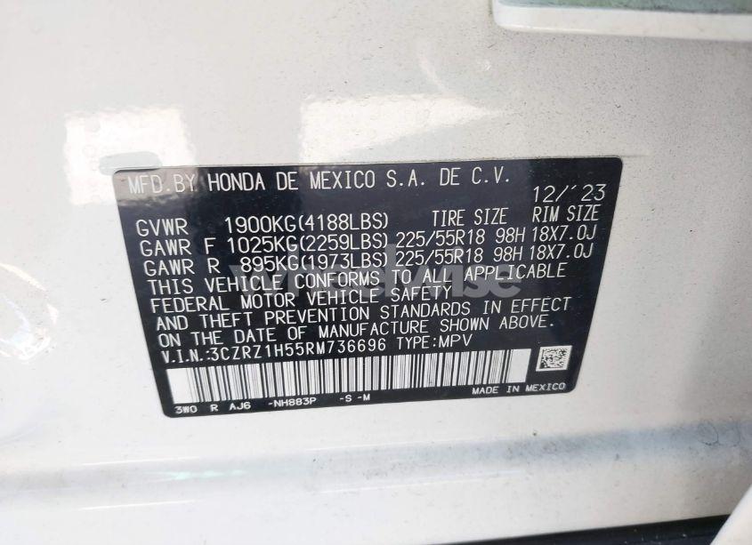 Photo 9 of 2024 Honda Hr-v 2WD SPORT/2WD SPORT W/O BSI (VIN 3CZRZ1H55RM736696)
