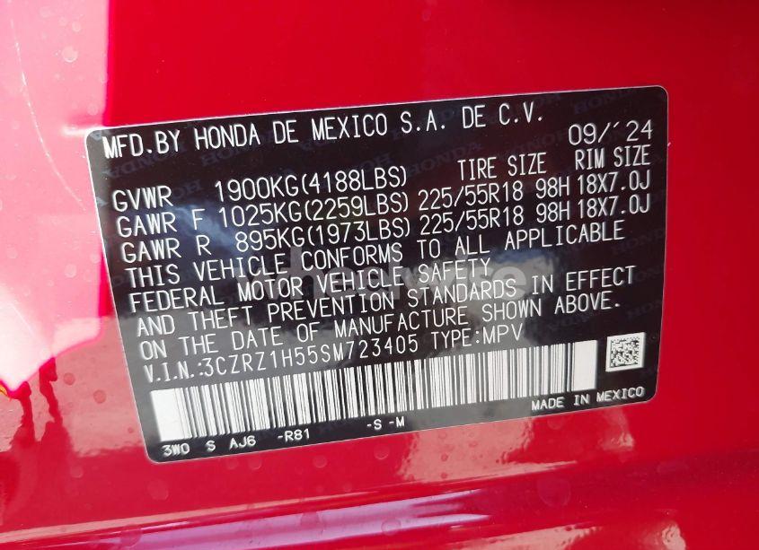 Photo 9 of 2025 Honda Hr-v 2WD SPORT (VIN 3CZRZ1H55SM723405)