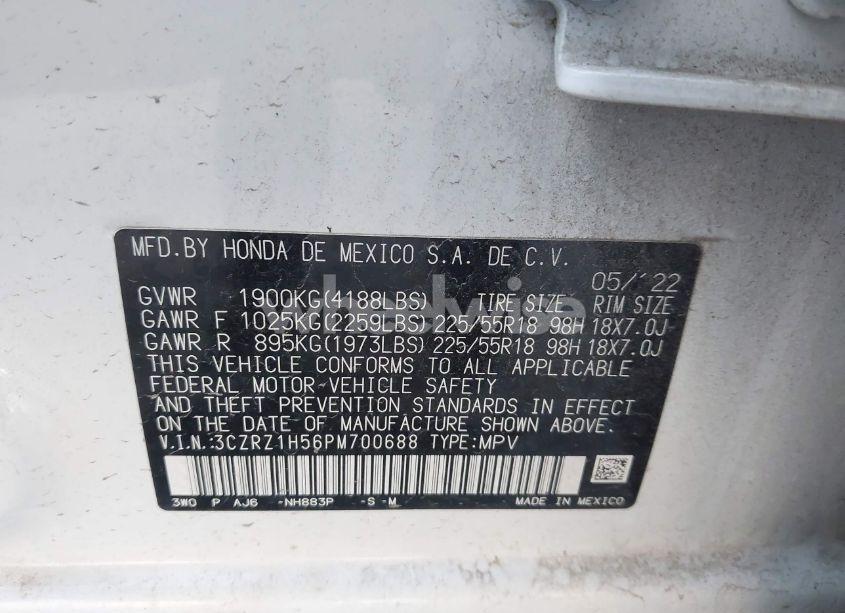 Photo 9 of 2023 Honda Hr-v 2WD SPORT (VIN 3CZRZ1H56PM700688)
