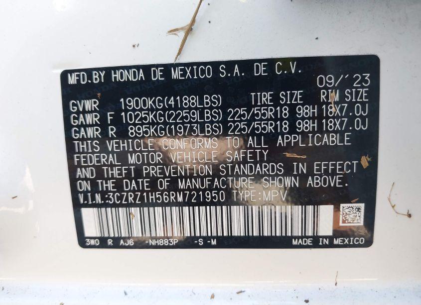 Photo 9 of 2024 Honda Hr-v 2WD SPORT/2WD SPORT W/O BSI (VIN 3CZRZ1H56RM721950)