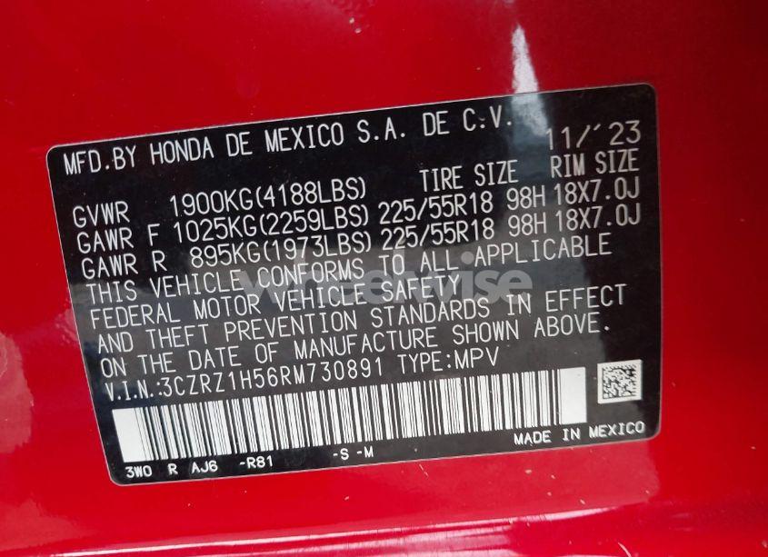 Photo 9 of 2024 Honda Hr-v 2WD SPORT/2WD SPORT W/O BSI (VIN 3CZRZ1H56RM730891)