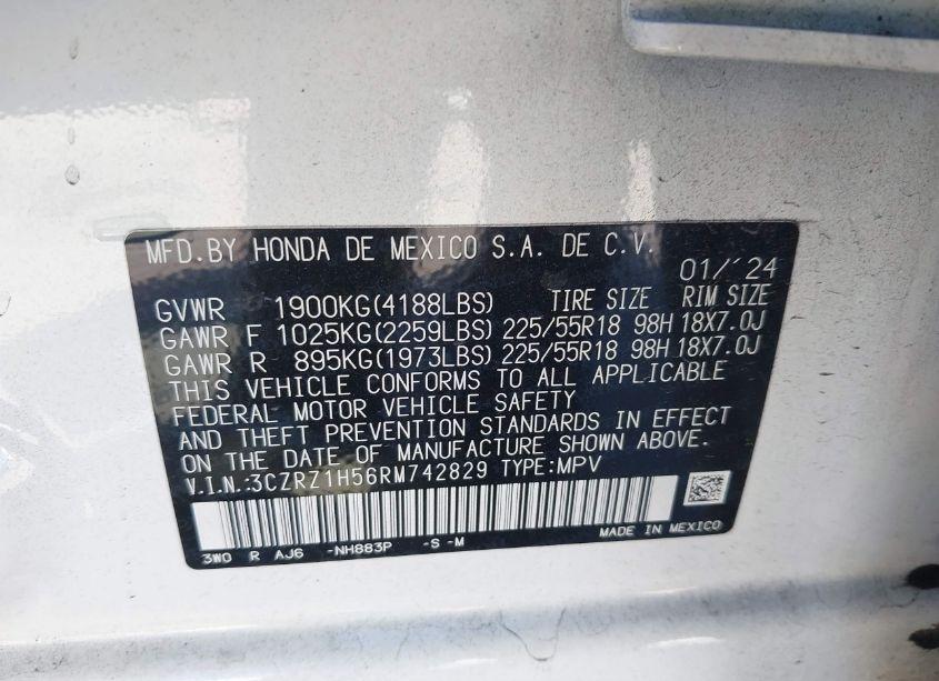 Photo 9 of 2024 Honda Hr-v 2WD SPORT/2WD SPORT W/O BSI (VIN 3CZRZ1H56RM742829)