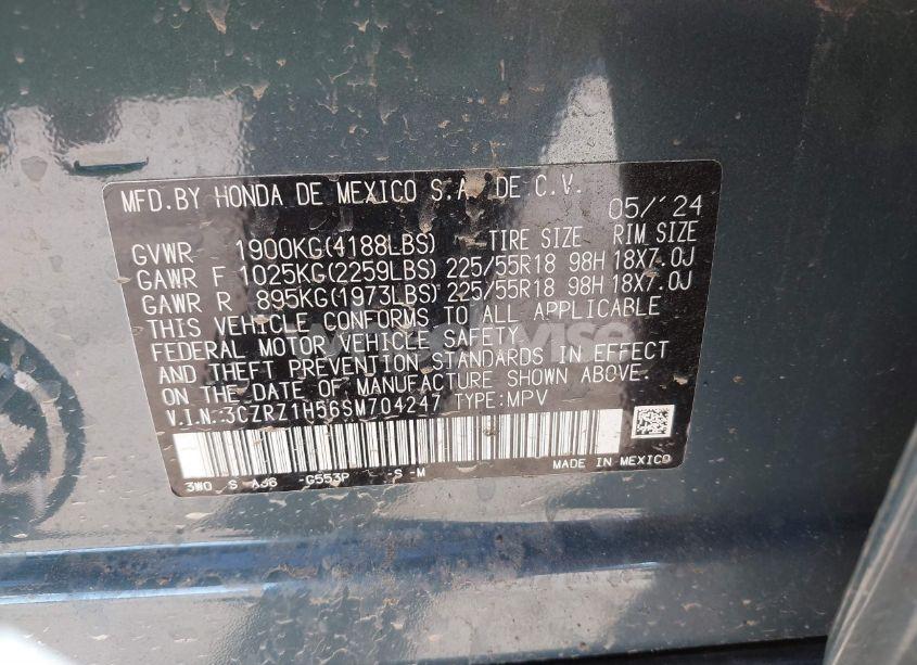 Photo 9 of 2025 Honda Hr-v 2WD SPORT (VIN 3CZRZ1H56SM704247)