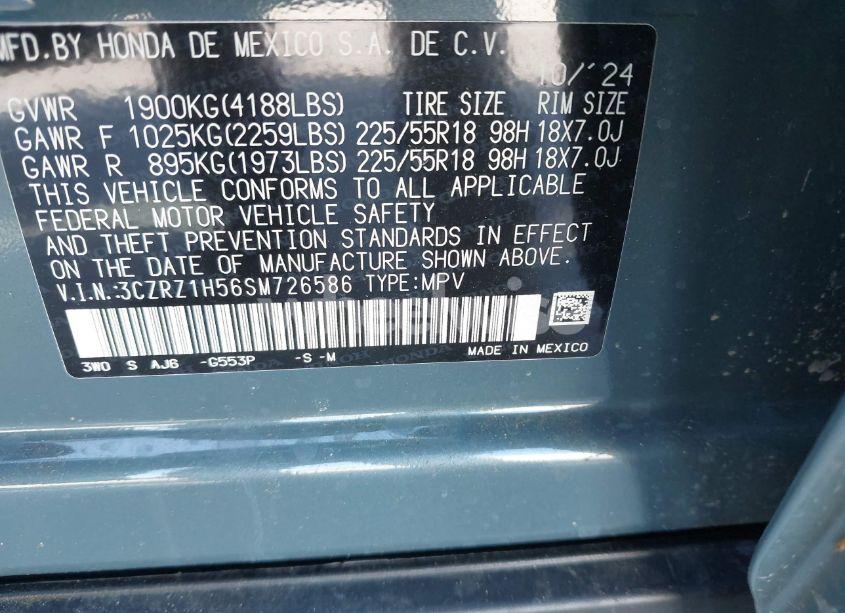 Photo 9 of 2025 Honda Hr-v 2WD SPORT (VIN 3CZRZ1H56SM726586)