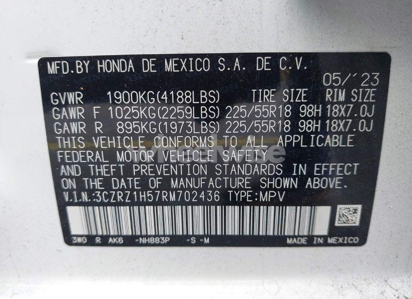 Photo 9 of 2024 Honda Hr-v 2WD SPORT/SPORT (VIN 3CZRZ1H57RM702436)