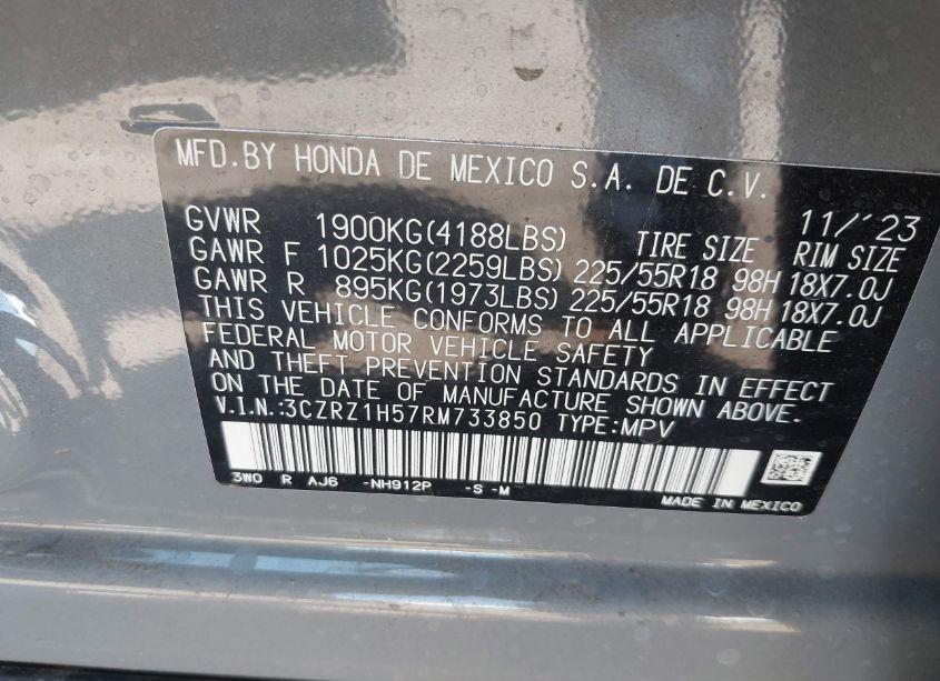 Photo 9 of 2024 Honda Hr-v 2WD SPORT/2WD SPORT W/O BSI (VIN 3CZRZ1H57RM733850)