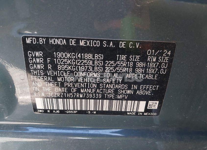 Photo 9 of 2024 Honda Hr-v 2WD SPORT/SPORT (VIN 3CZRZ1H57RM739339)