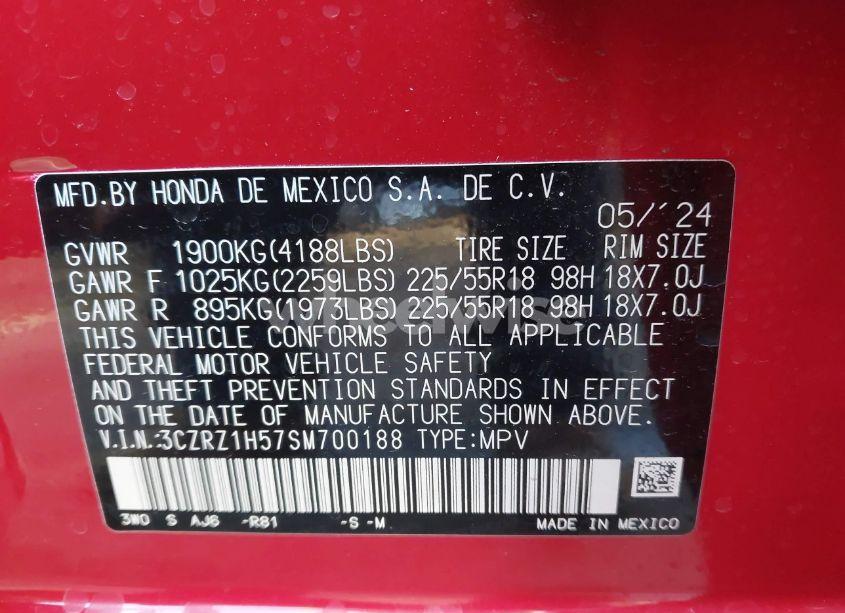 Photo 9 of 2025 Honda Hr-v 2WD SPORT (VIN 3CZRZ1H57SM700188)