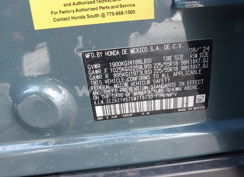 Photo 9 of 2025 Honda Hr-v 2WD SPORT (VIN 3CZRZ1H57SM719730)