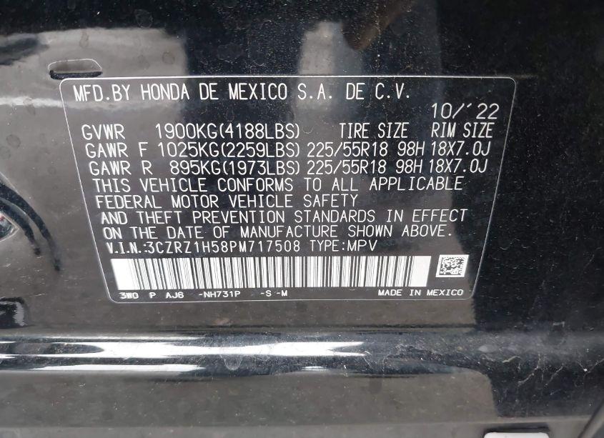 Photo 9 of 2023 Honda Hr-v 2WD SPORT (VIN 3CZRZ1H58PM717508)