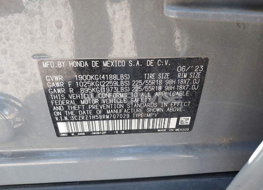 Photo 9 of 2024 Honda Hr-v 2WD SPORT/2WD SPORT W/O BSI (VIN 3CZRZ1H58RM707029)