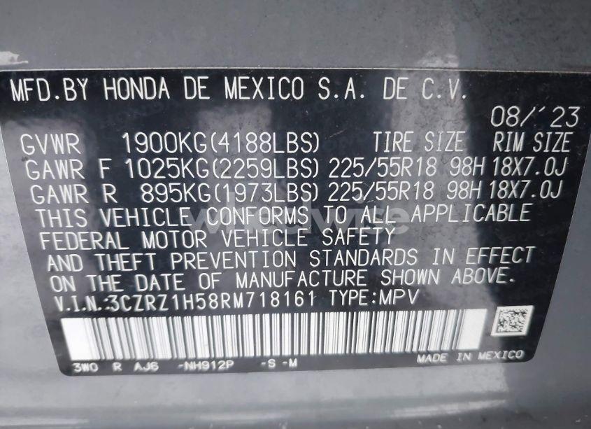 Photo 9 of 2024 Honda Hr-v 2WD SPORT/2WD SPORT W/O BSI (VIN 3CZRZ1H58RM718161)