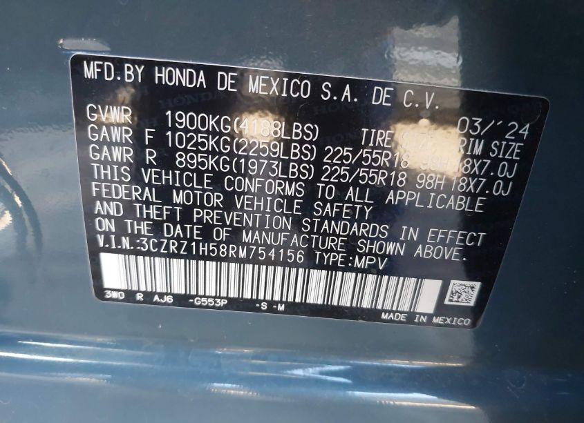 Photo 9 of 2024 Honda Hr-v 2WD SPORT/2WD SPORT W/O BSI (VIN 3CZRZ1H58RM754156)