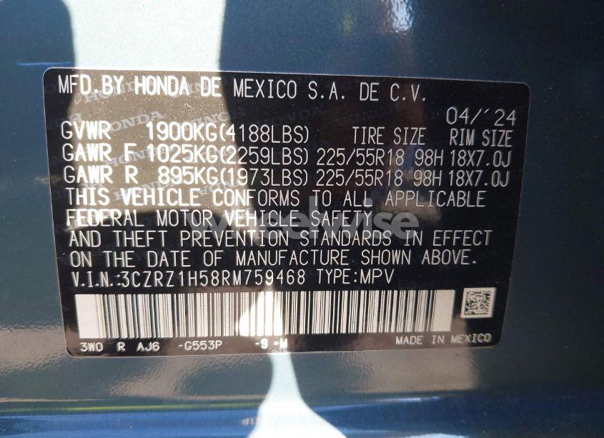 Photo 9 of 2024 Honda Hr-v (VIN 3CZRZ1H58RM759468)