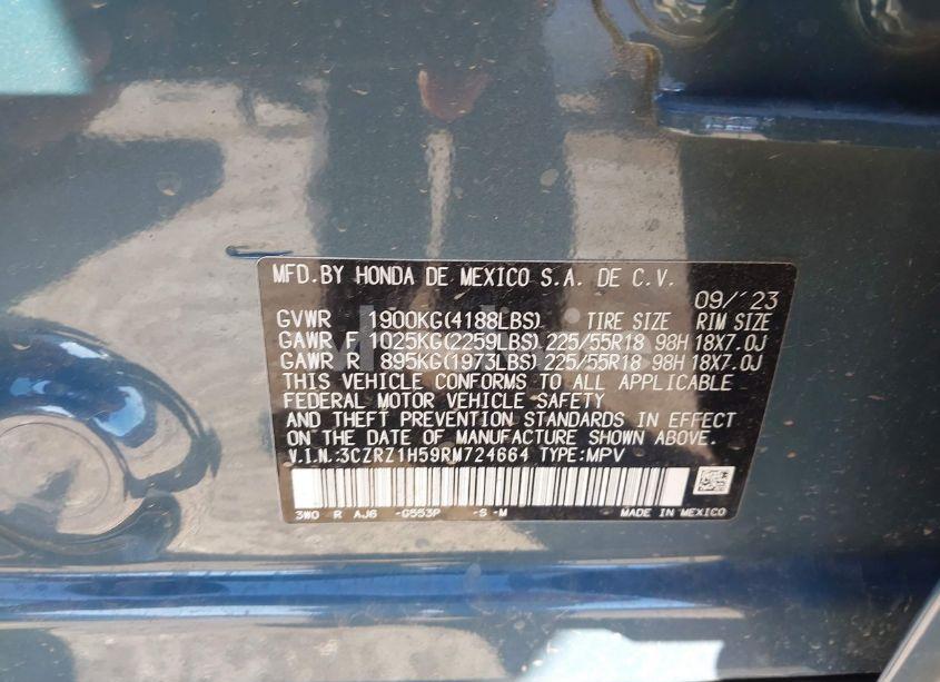 Photo 9 of 2024 Honda Hr-v 2WD SPORT/2WD SPORT W/O BSI (VIN 3CZRZ1H59RM724664)