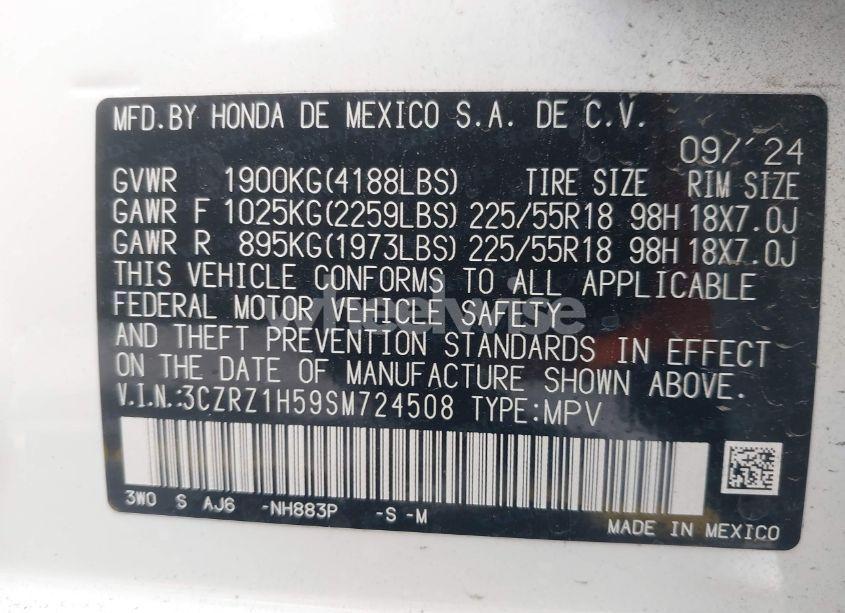 Photo 9 of 2025 Honda Hr-v 2WD SPORT (VIN 3CZRZ1H59SM724508)