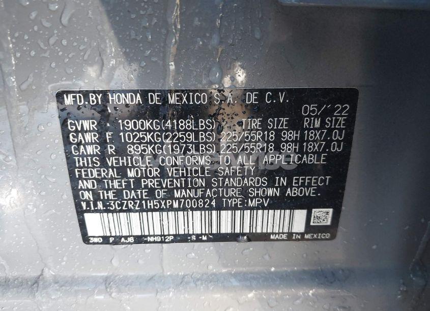 Photo 9 of 2023 Honda Hr-v 2WD SPORT (VIN 3CZRZ1H5XPM700824)