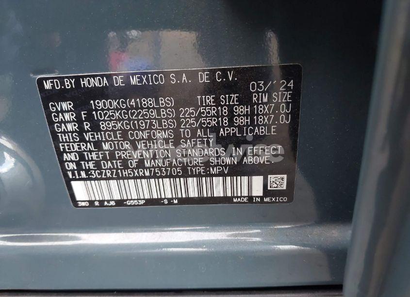 Photo 9 of 2024 Honda Hr-v 2WD SPORT/2WD SPORT W/O BSI (VIN 3CZRZ1H5XRM753705)