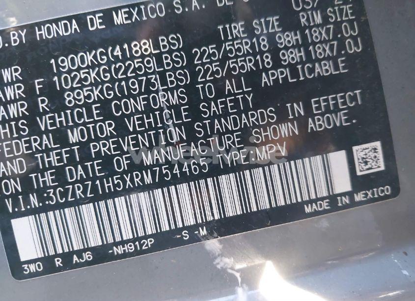 Photo 9 of 2024 Honda Hr-v 2WD SPORT/2WD SPORT W/O BSI (VIN 3CZRZ1H5XRM754465)