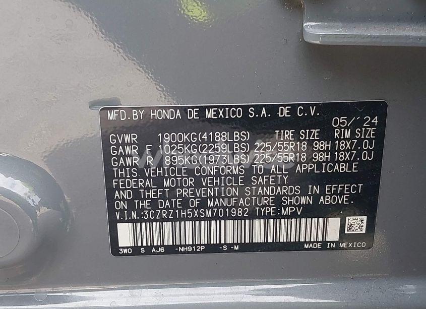 Photo 9 of 2025 Honda Hr-v 2WD SPORT (VIN 3CZRZ1H5XSM701982)