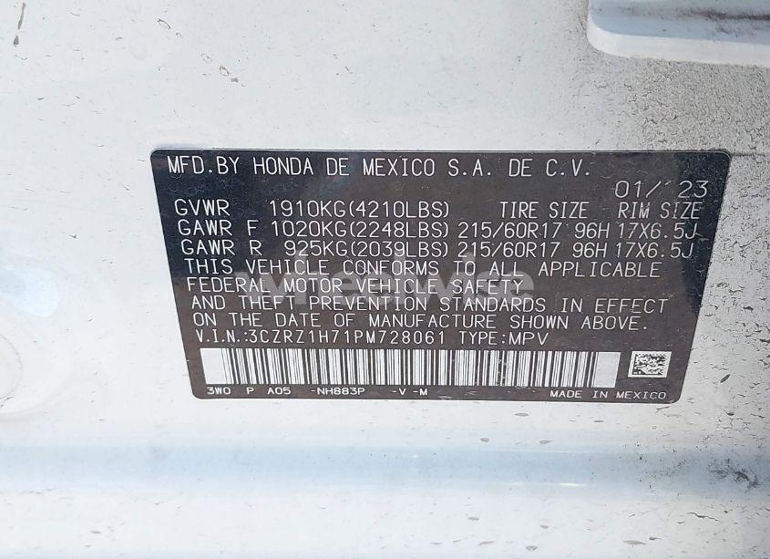 Photo 9 of 2023 Honda Hr-v 2WD EX-L (VIN 3CZRZ1H71PM728061)