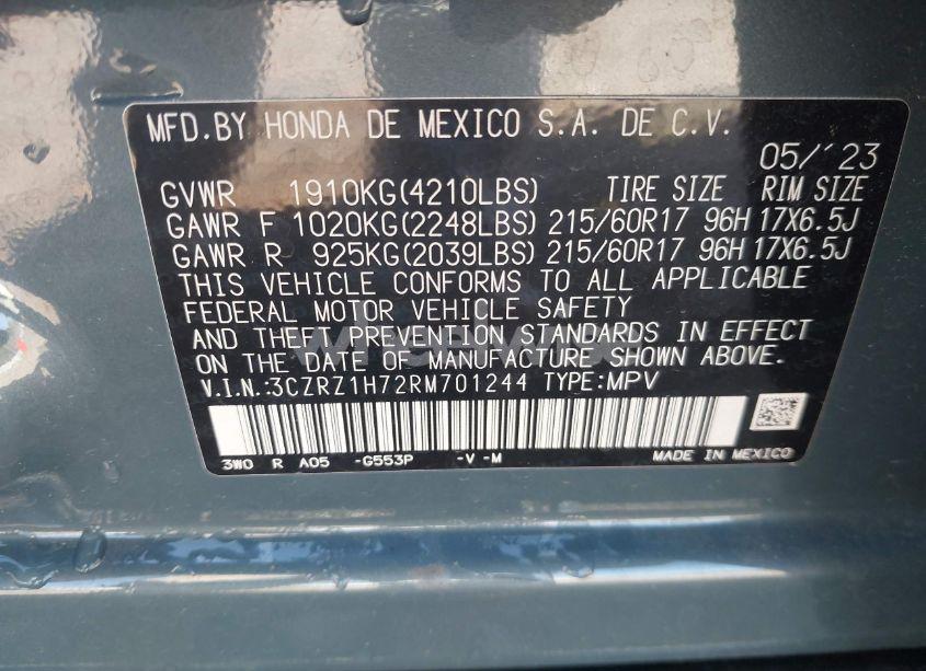 Photo 9 of 2024 Honda Hr-v 2WD EX-L/2WD EX-L W/O BSI (VIN 3CZRZ1H72RM701244)