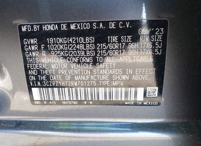 Photo 9 of 2024 Honda Hr-v 2WD EX-L/2WD EX-L W/O BSI (VIN 3CZRZ1H72RM701275)