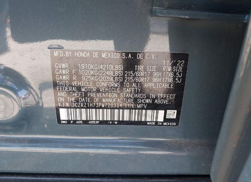 Photo 9 of 2023 Honda Hr-v 2WD EX-L (VIN 3CZRZ1H73PM720334)