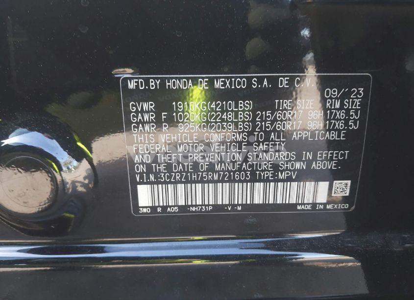 Photo 9 of 2024 Honda Hr-v 2WD EX-L/2WD EX-L W/O BSI (VIN 3CZRZ1H75RM721603)