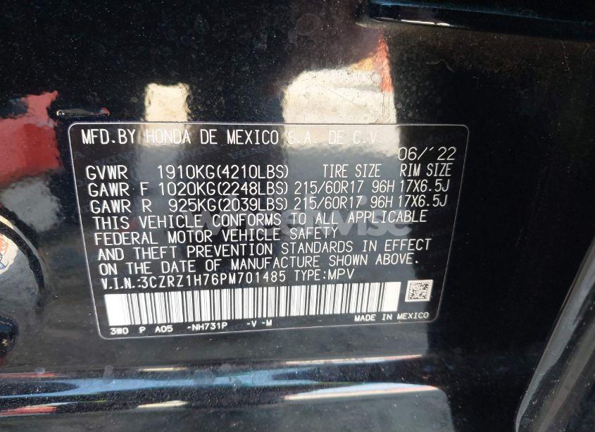 Photo 9 of 2023 Honda Hr-v 2WD EX-L (VIN 3CZRZ1H76PM701485)