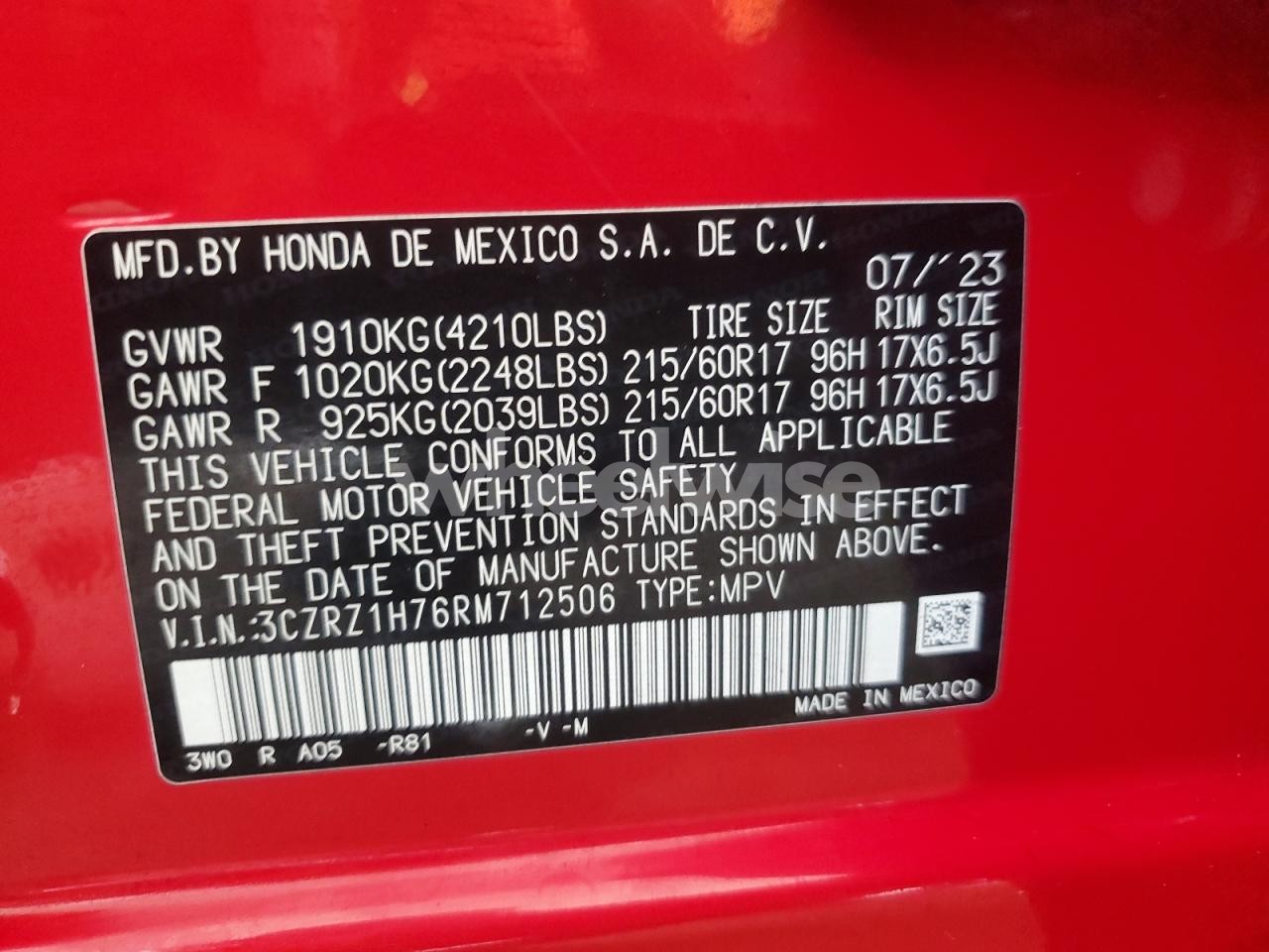 Photo 13 of 2024 HONDA HR-V EXL (VIN 3CZRZ1H76RM712506)